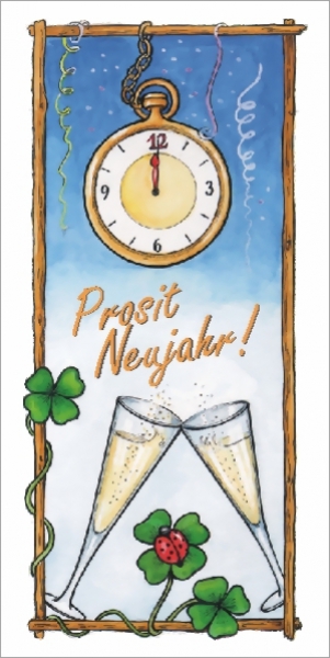 Prosit Neujahr - Uhr mit Sektgläsern